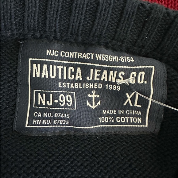 Vintage 00s Nautica Red‎ Navy Colorblock Knit Sweater Classic Nautical Preppy XL - Picture 4 of 5